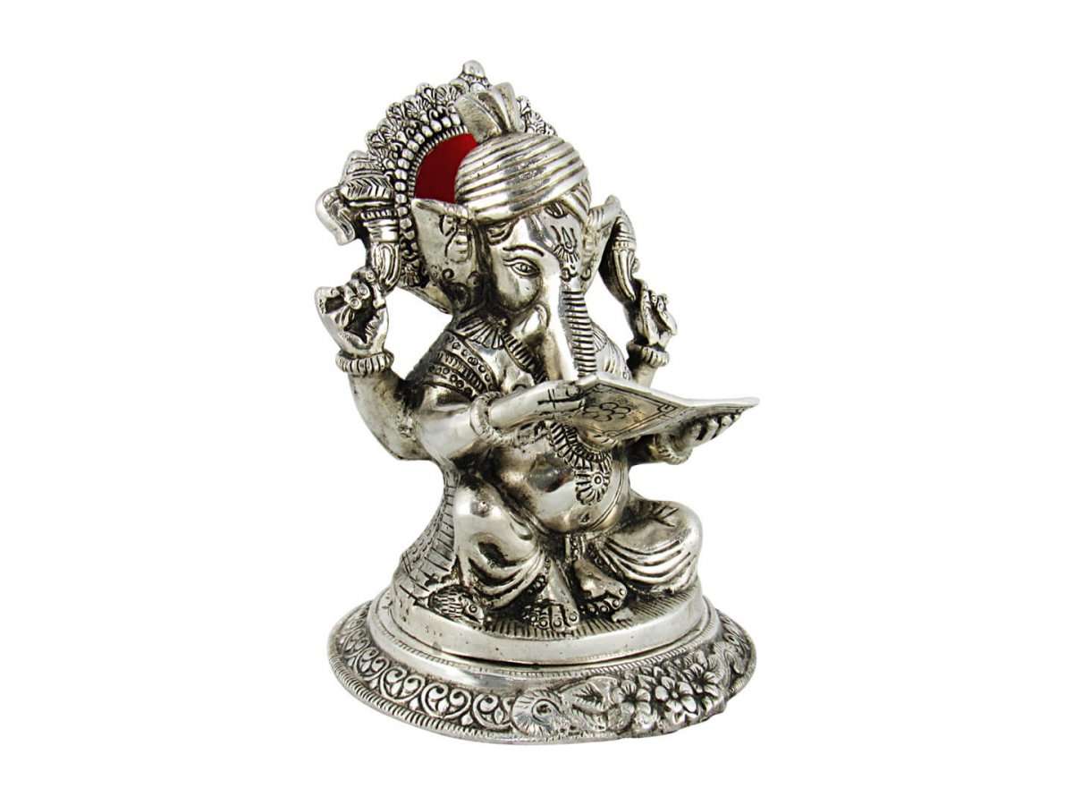 White metal ganesh idol, white metal statue, ganesha idol for home, ganesha idol for office, ganesha idol gift, ganesha murti for car, ganesh statue for temple, ganesh statue for gift, ganesh statue for home decoration